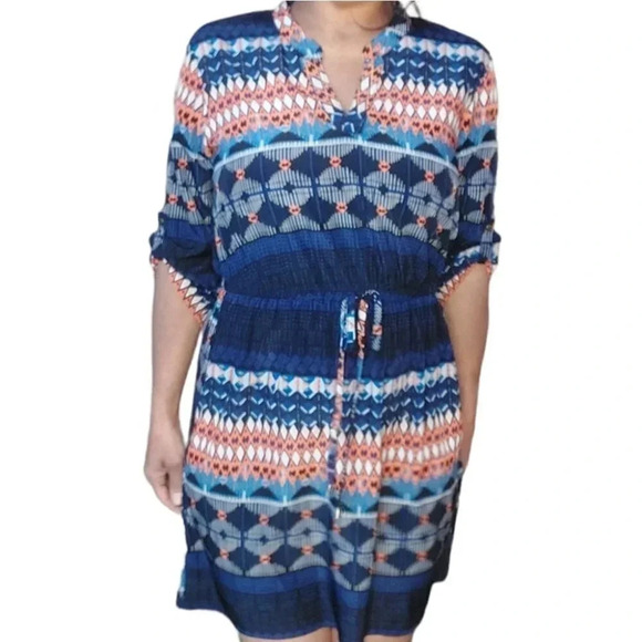 Bebop Orange White Blue Mini Dress Size Large - Picture 11 of 16